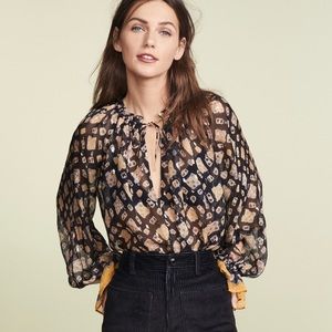 Ulla Johnson Nailah Silk Ikat Blouse 0 XS
